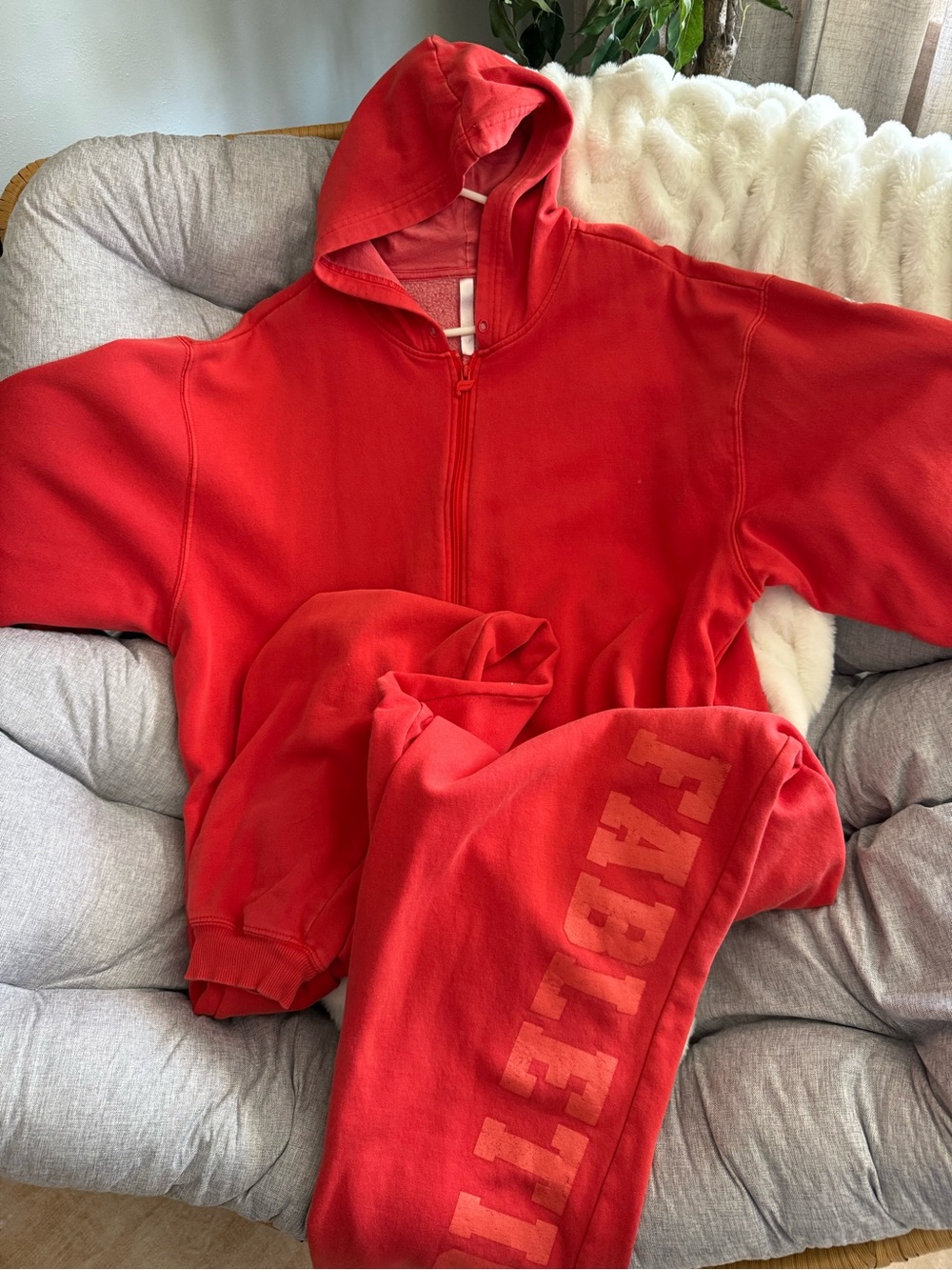 Fabletics Red Hooded Jumpsuit with Zipper